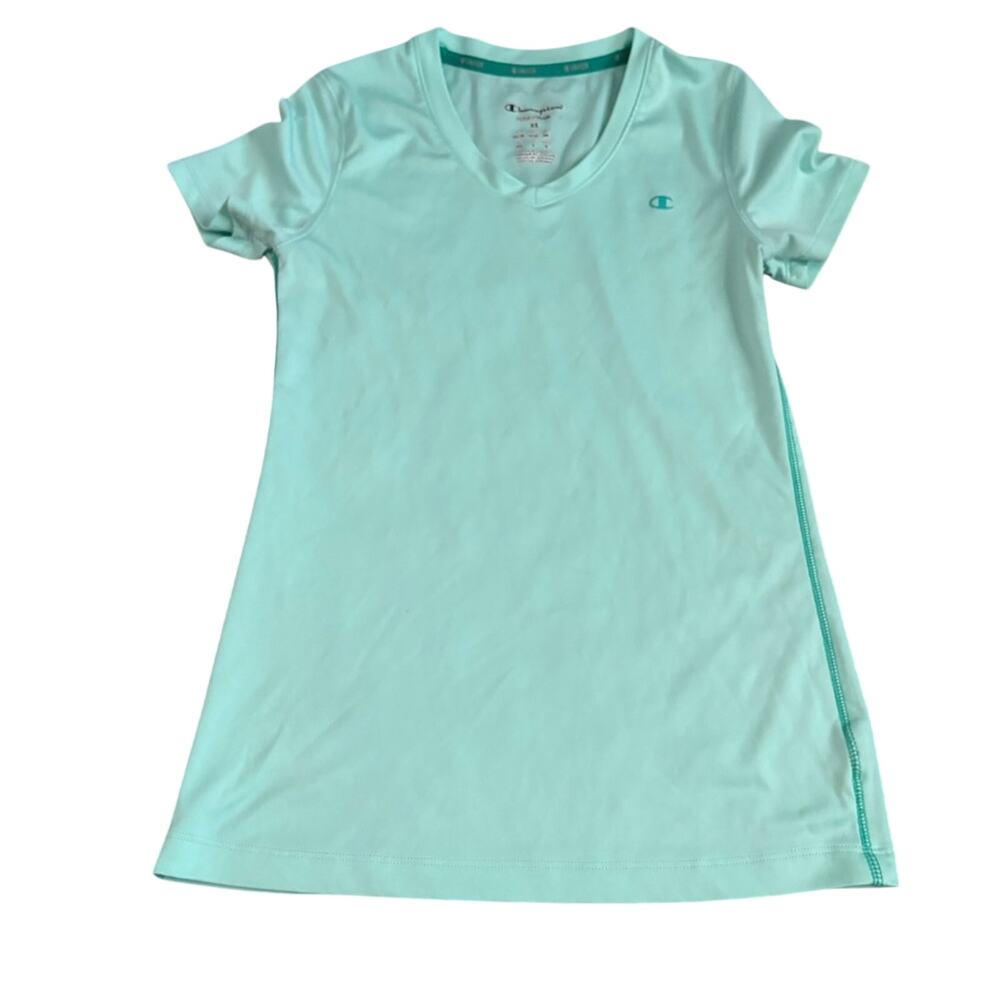 Champion XS Powertrain Aqua Blue V Neck Fitted Workout Athletic Yoga Top Shirt